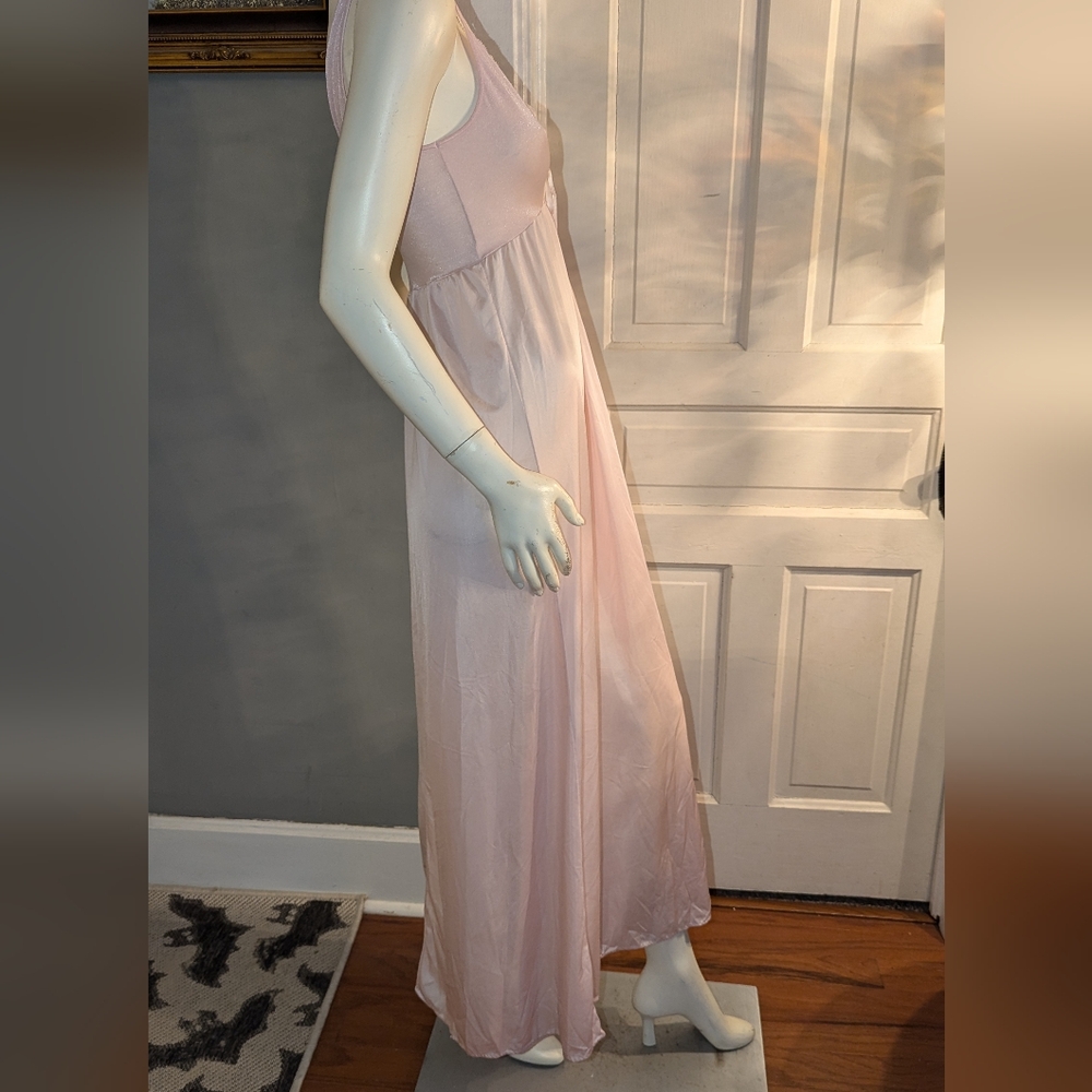 Vintage Olga Light Pink Peignoir Nightgown Small Lace Ribbon Nylon Spandex - Picture 3 of 12